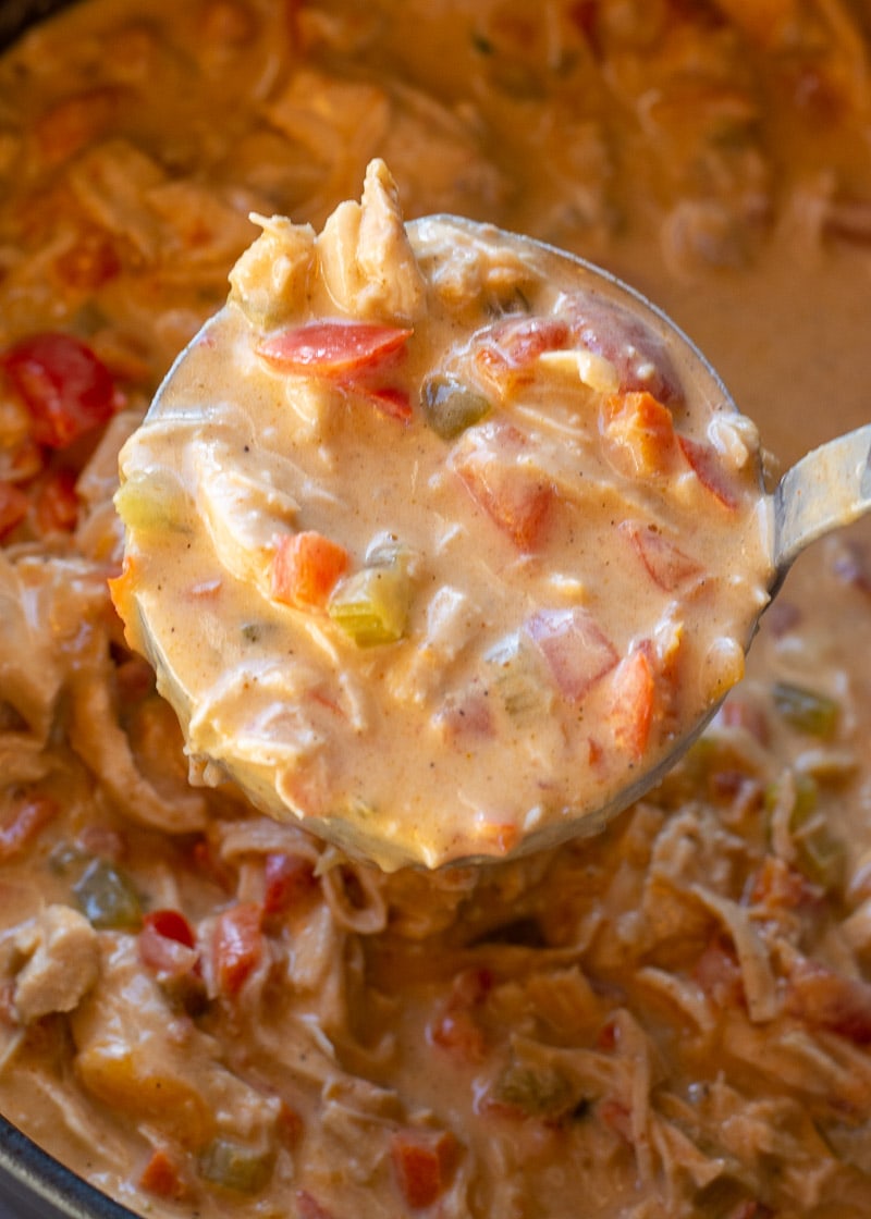 This Creamy Cajun Chicken Soup is loaded with tender chicken, peppers, onions, celery and cajun spices! You can enjoy a large serving of this cheesy keto soup recipe for only 8 net carbs!