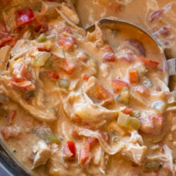 This Creamy Cajun Chicken Soup is loaded with tender chicken, peppers, onions, celery and cajun spices! You can enjoy a large serving of this cheesy keto soup recipe for only 8 net carbs!