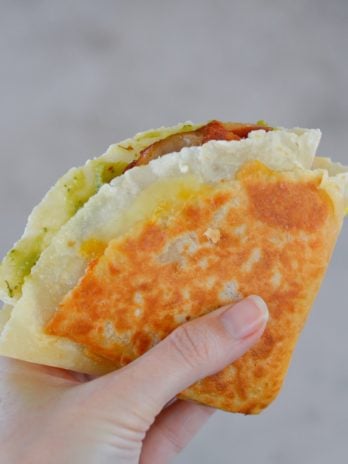 This Bacon Egg and Cheese Tortilla is the ultimate keto breakfast! Fluffy eggs, salty bacon, cheddar cheese and creamy avocado are all packed into a tortilla for a delicious, filling breakfast on the go!