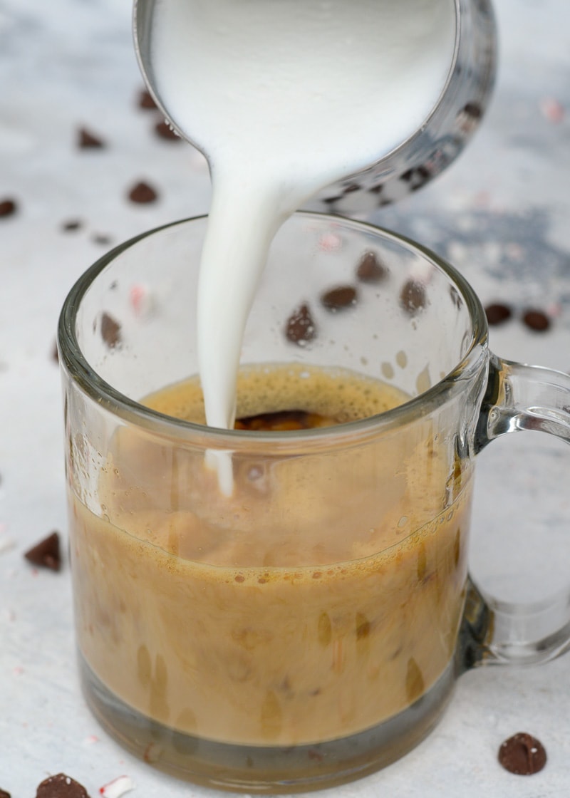 This Peppermint Bark Latte is the BEST keto coffee drink! It's holiday spirit in a mug with just 1 net carb per drink.