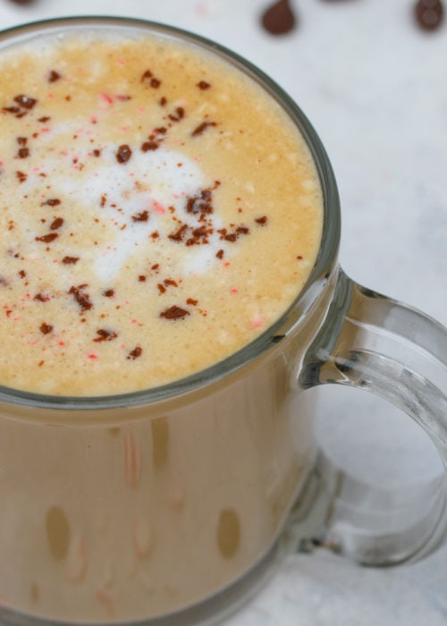 This Peppermint Bark Latte is the BEST keto coffee drink! It's holiday spirit in a mug with less than 1 net carb per drink.