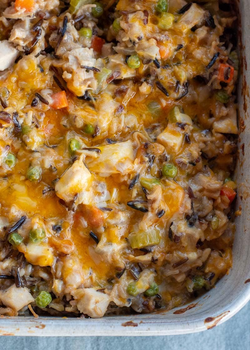 This Turkey Casserole is the perfect way to enjoy leftover turkey! This wild rice casserole is loaded with tender turkey, vegetables, and cheese. 