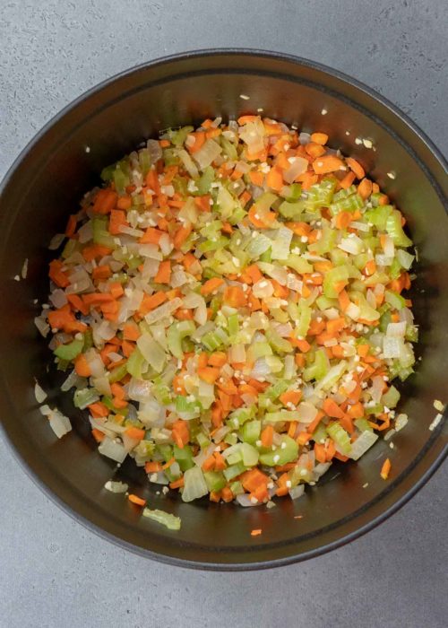 chopped vegetables in dutch oven