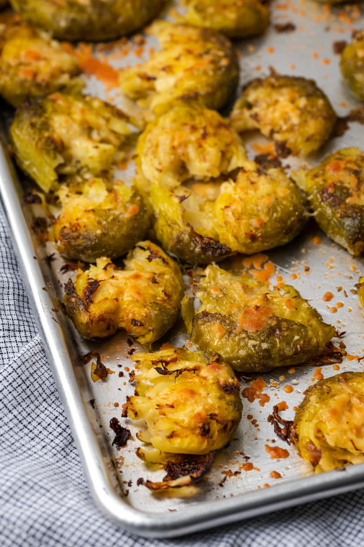 Crispy smashed Brussels sprouts on sheet pan