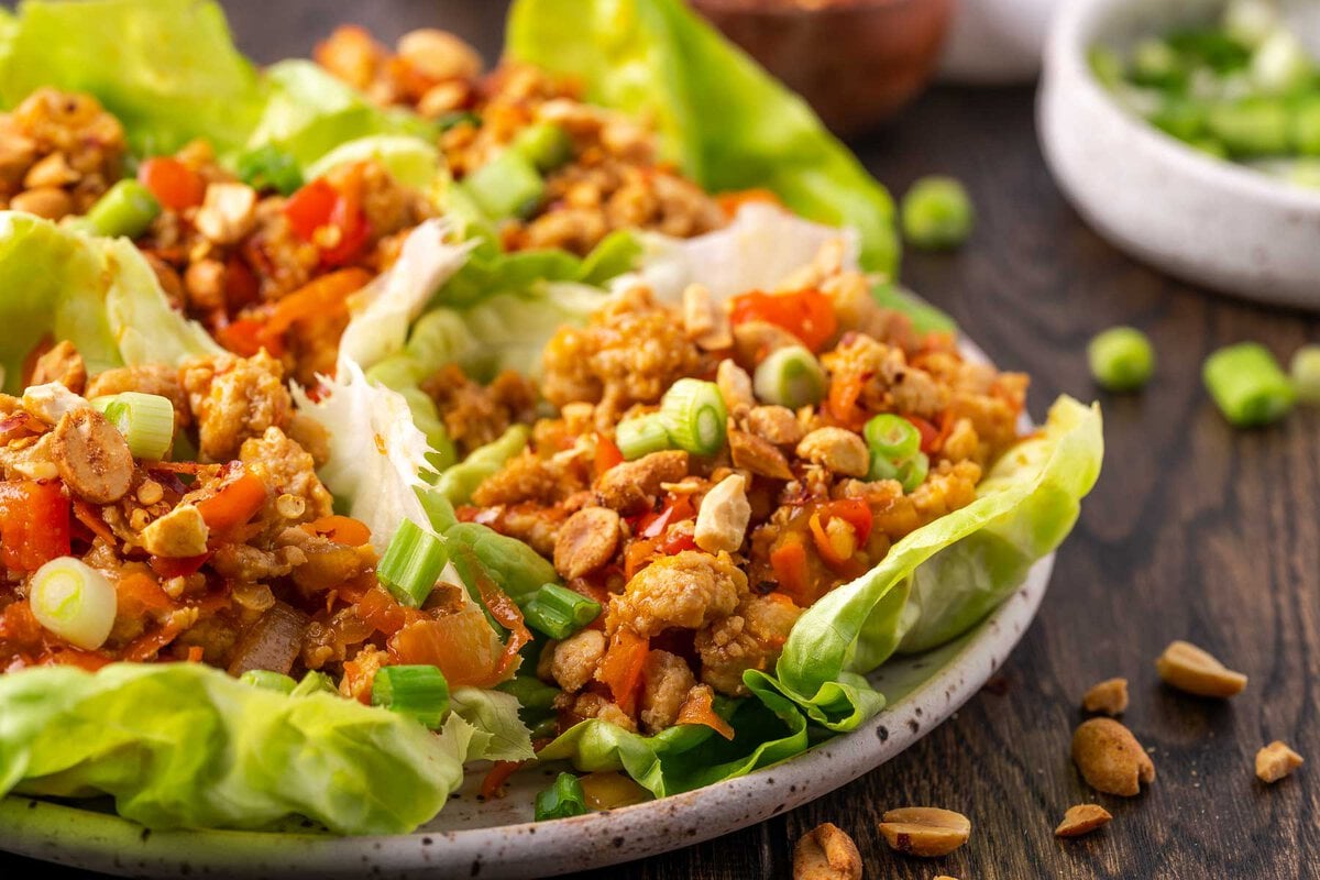 Asian Chicken Lettuce Wraps on plate