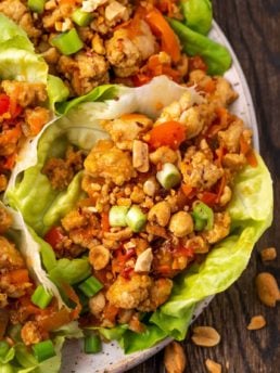 overhead shot of asian chicken lettuce wraps