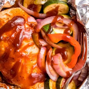 BBQ chicken and vegetables in foil