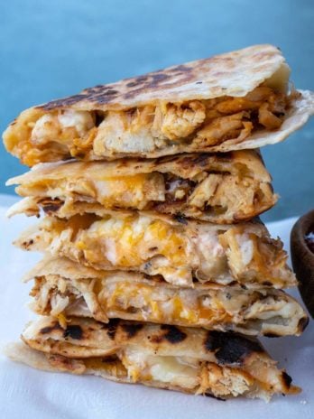 stacked chicken and cheese quesadilla