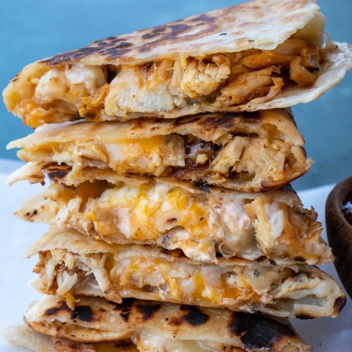 stacked chicken and cheese quesadilla