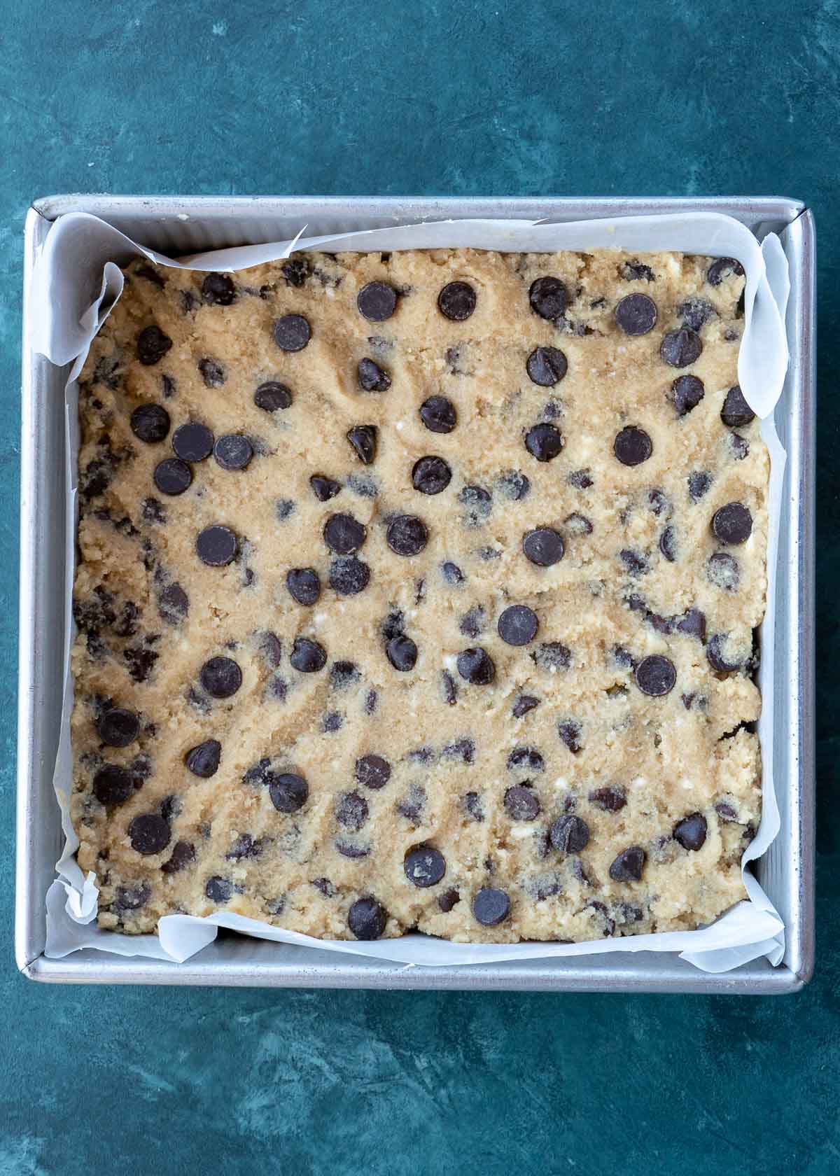 cookie dough in baking dish