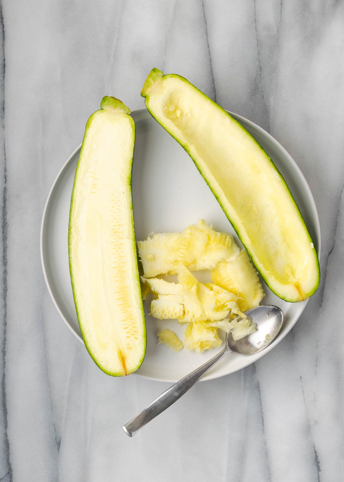 zucchini cut lengthwise, filling removed