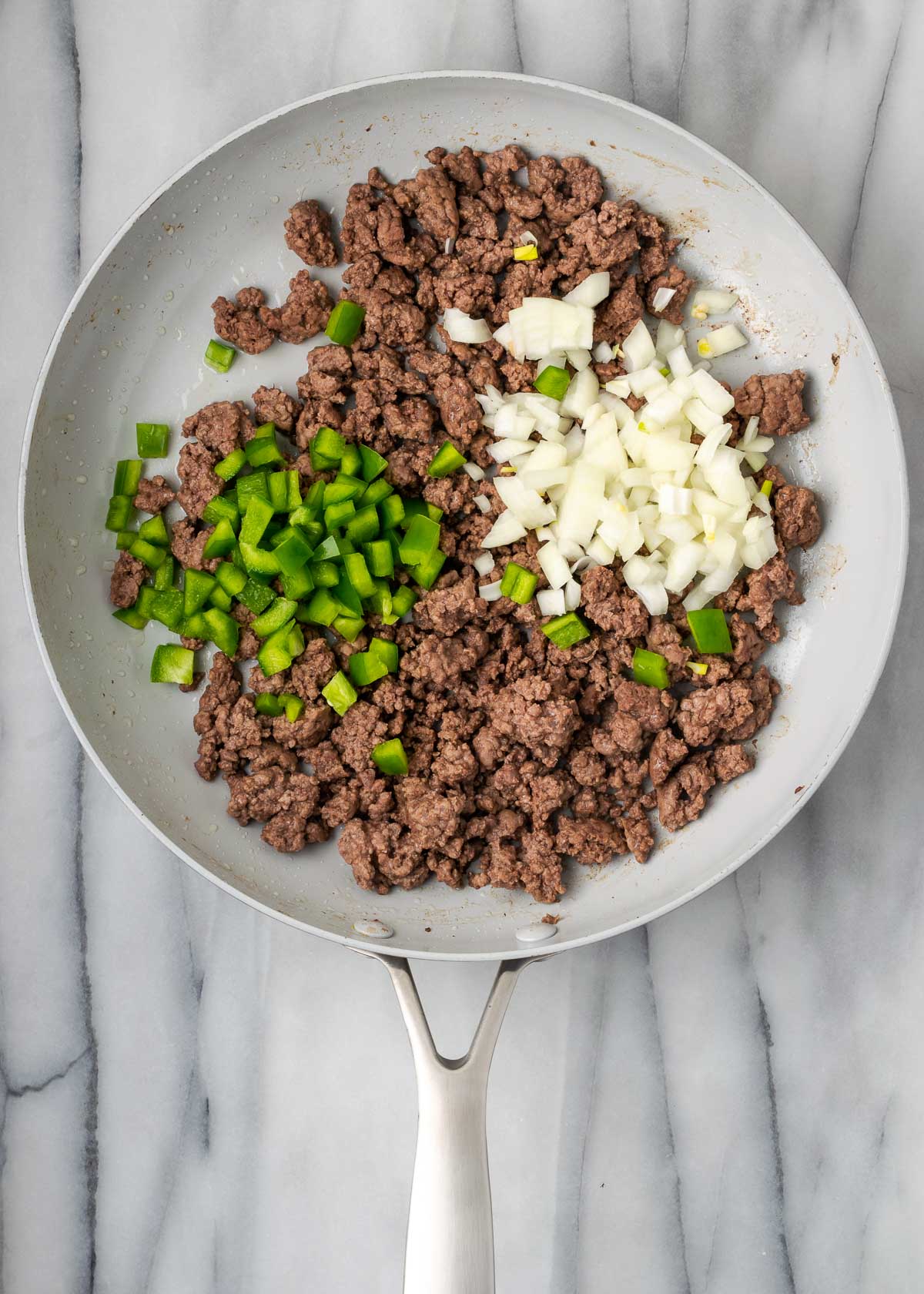 beef and vegetables in skillet