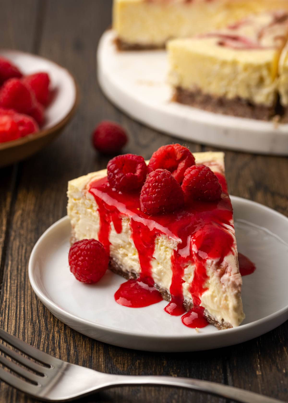 Raspberry Cheesecake on plate