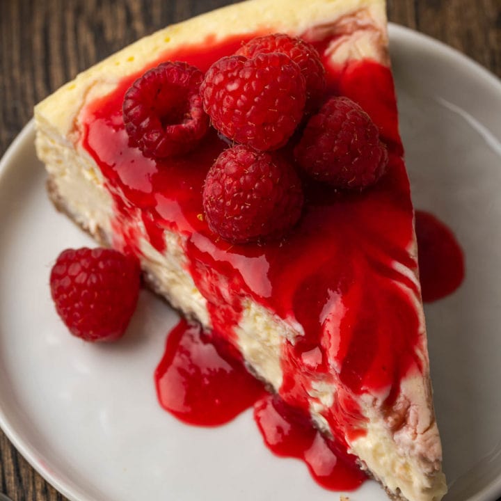raspberry cheesecake on plate