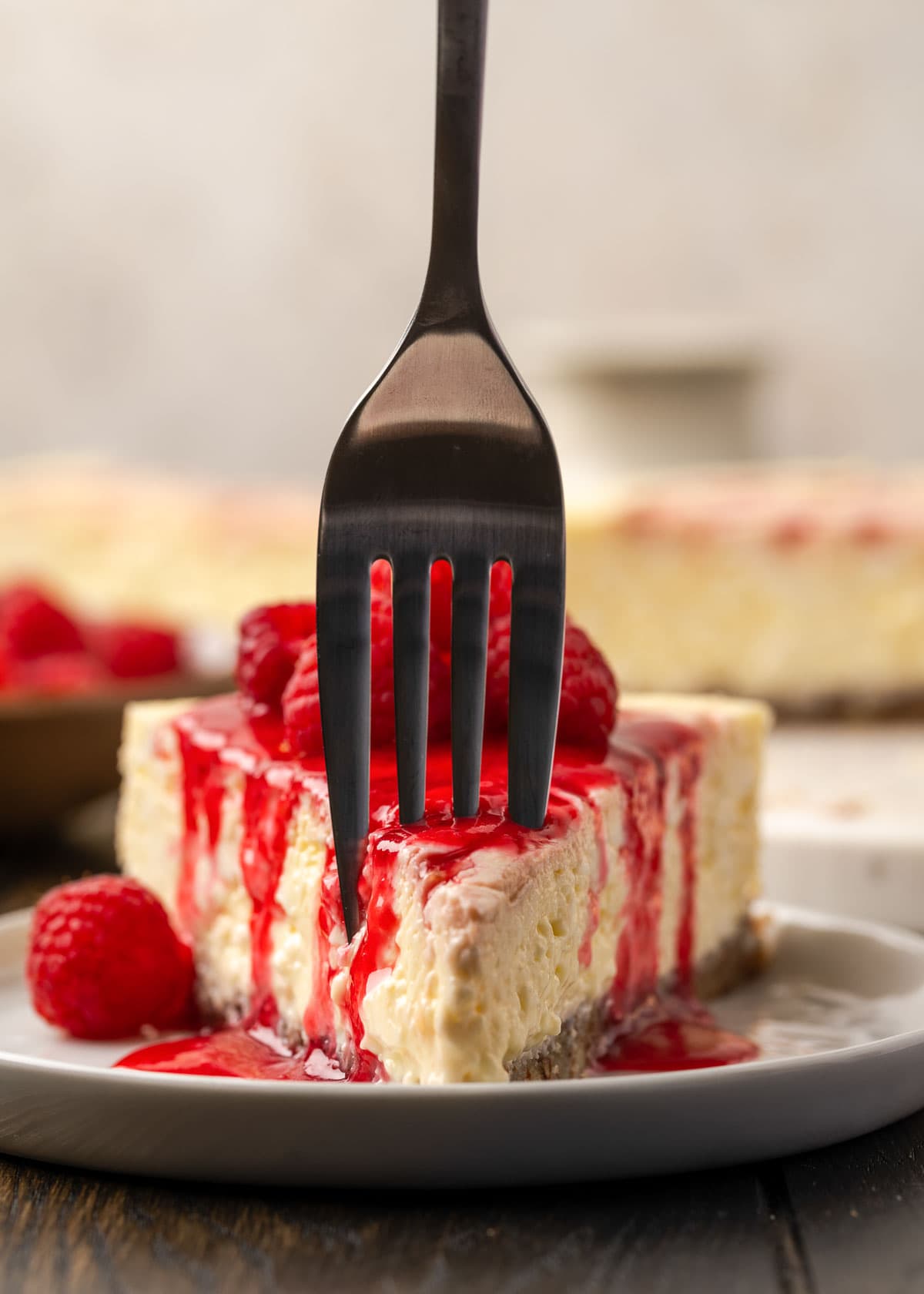raspberry cheesecake with fork