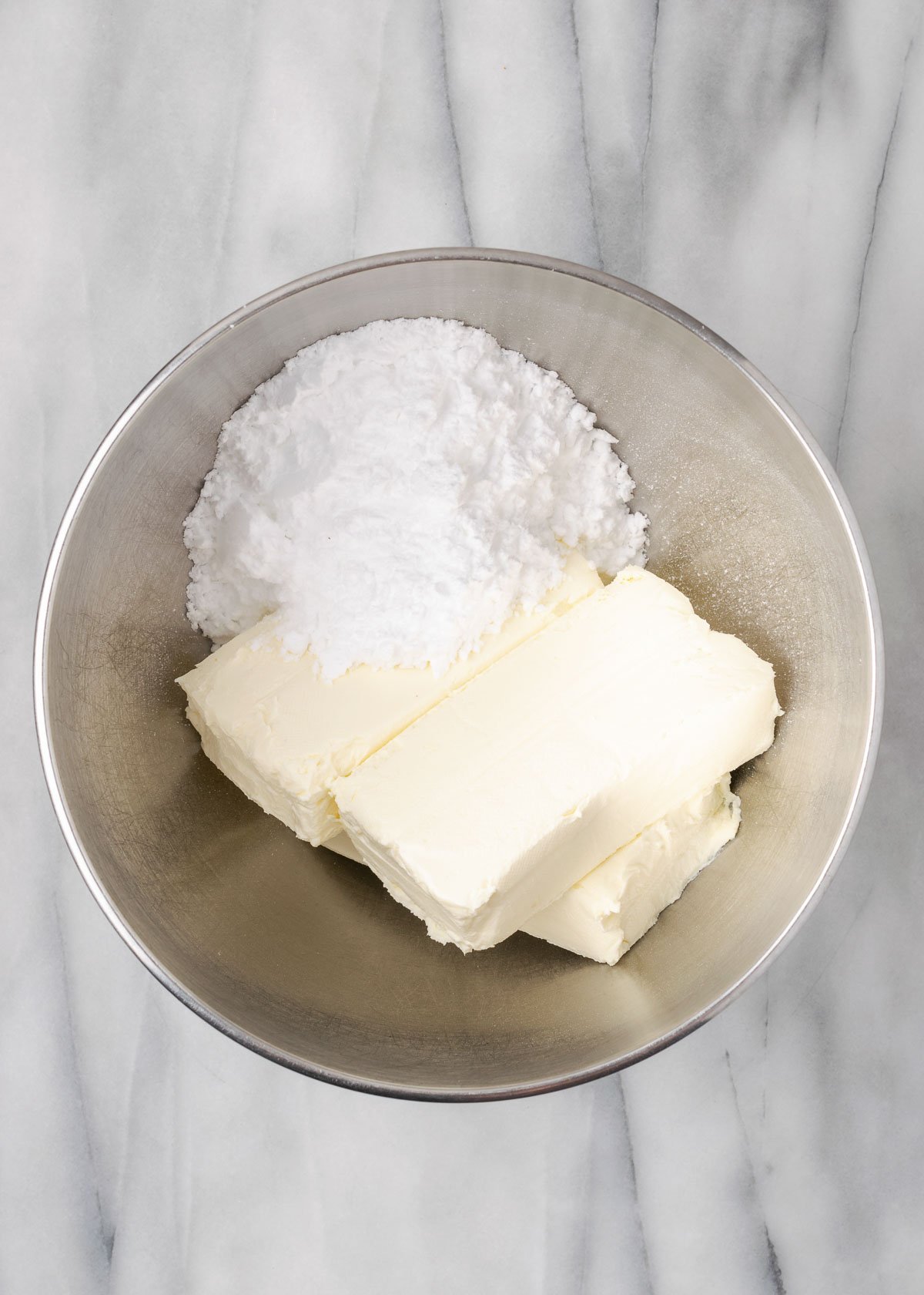 cream cheese and sweetener in bowl