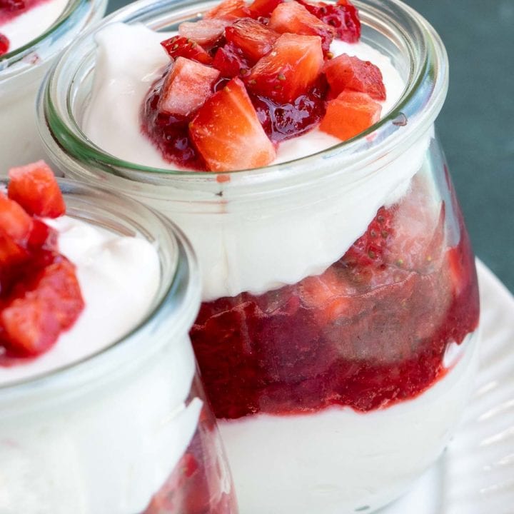 strawberry cheesecake layered with strawberries