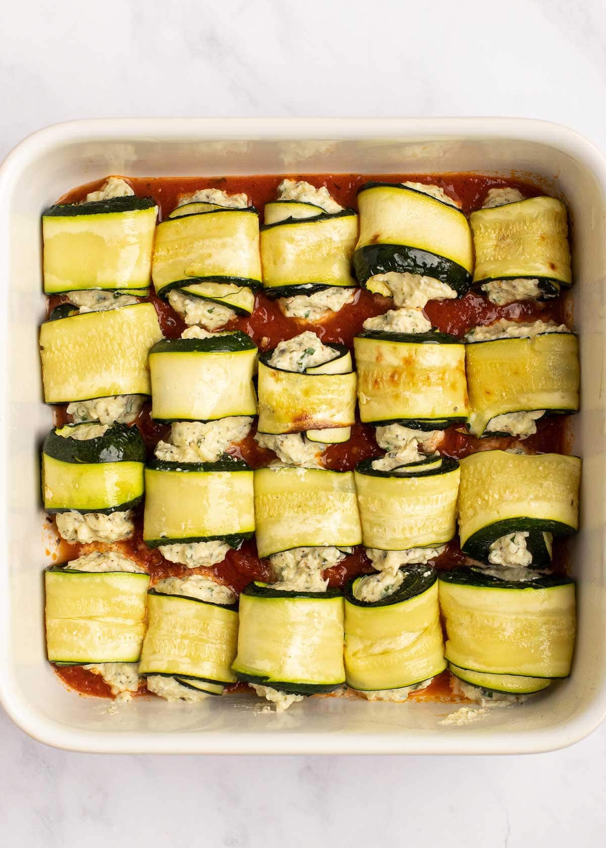 fill the entire pan with zucchini rolls