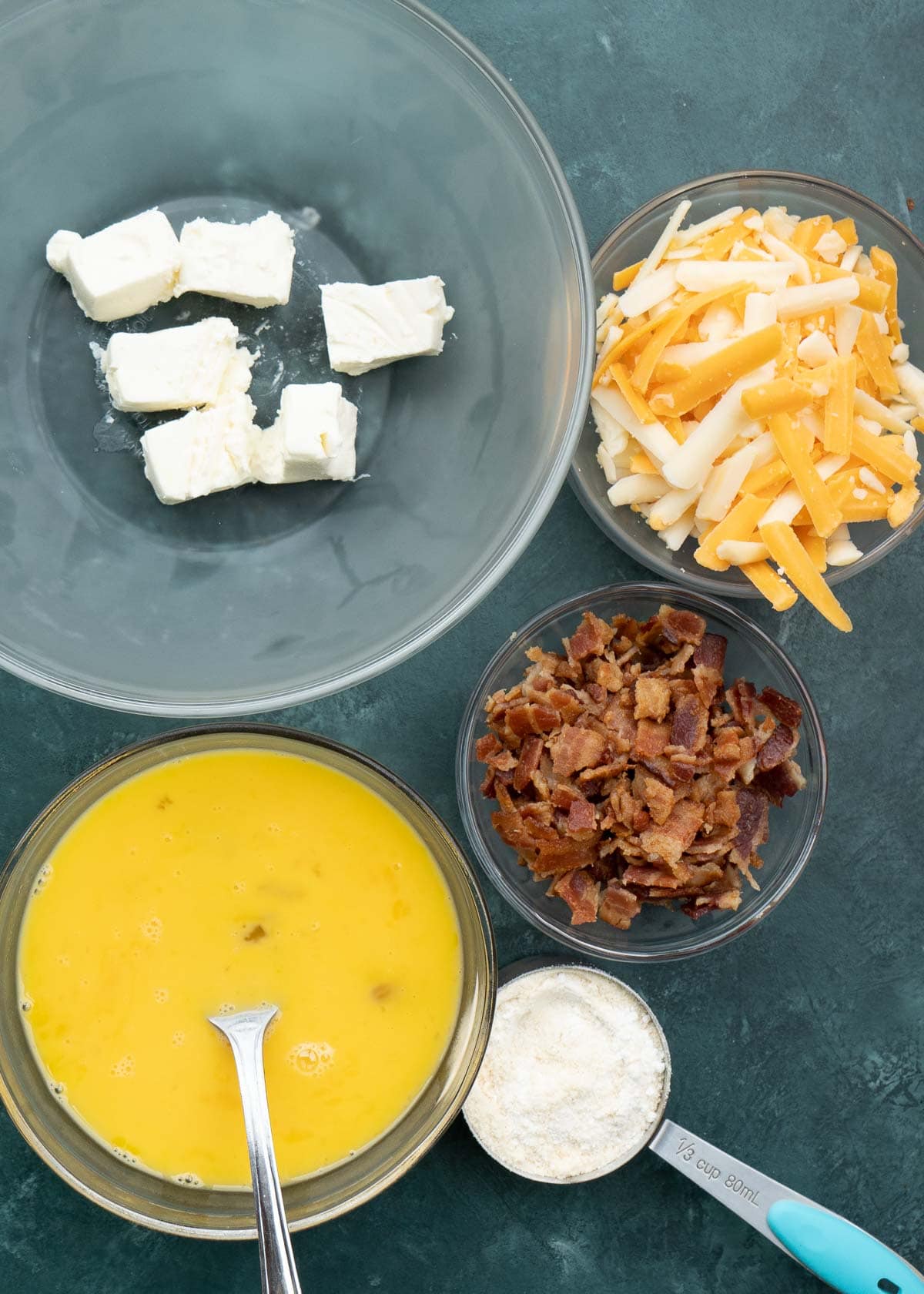 ingredients for keto egg bites with bacon and cheese