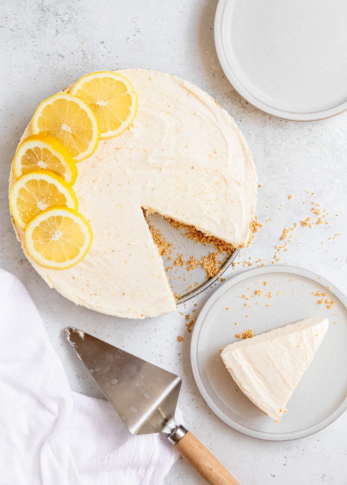 This No Bake Lemon Cheesecake is the perfect summer dessert! It's easy to make ahead of time, super creamy, and bursting with citrus flavor.