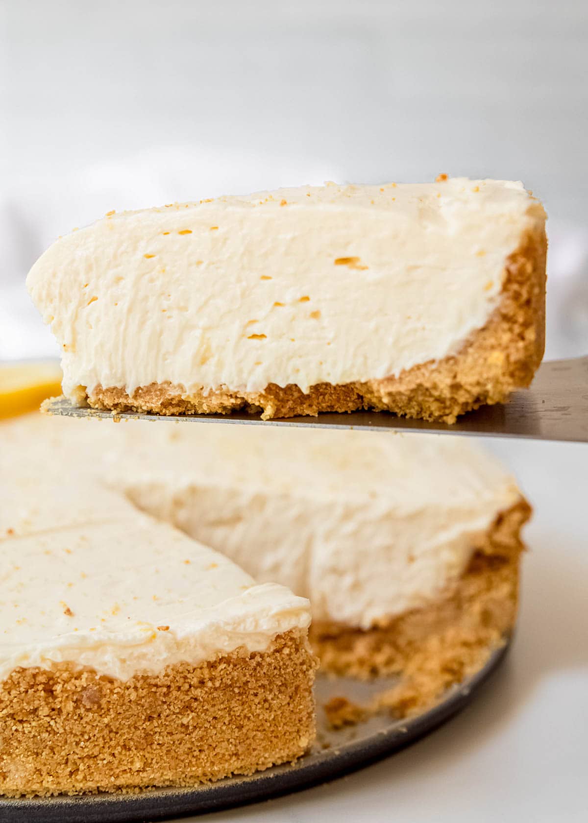 This No Bake Lemon Cheesecake is the perfect summer dessert! It's easy to make ahead of time, super creamy, and bursting with citrus flavor.