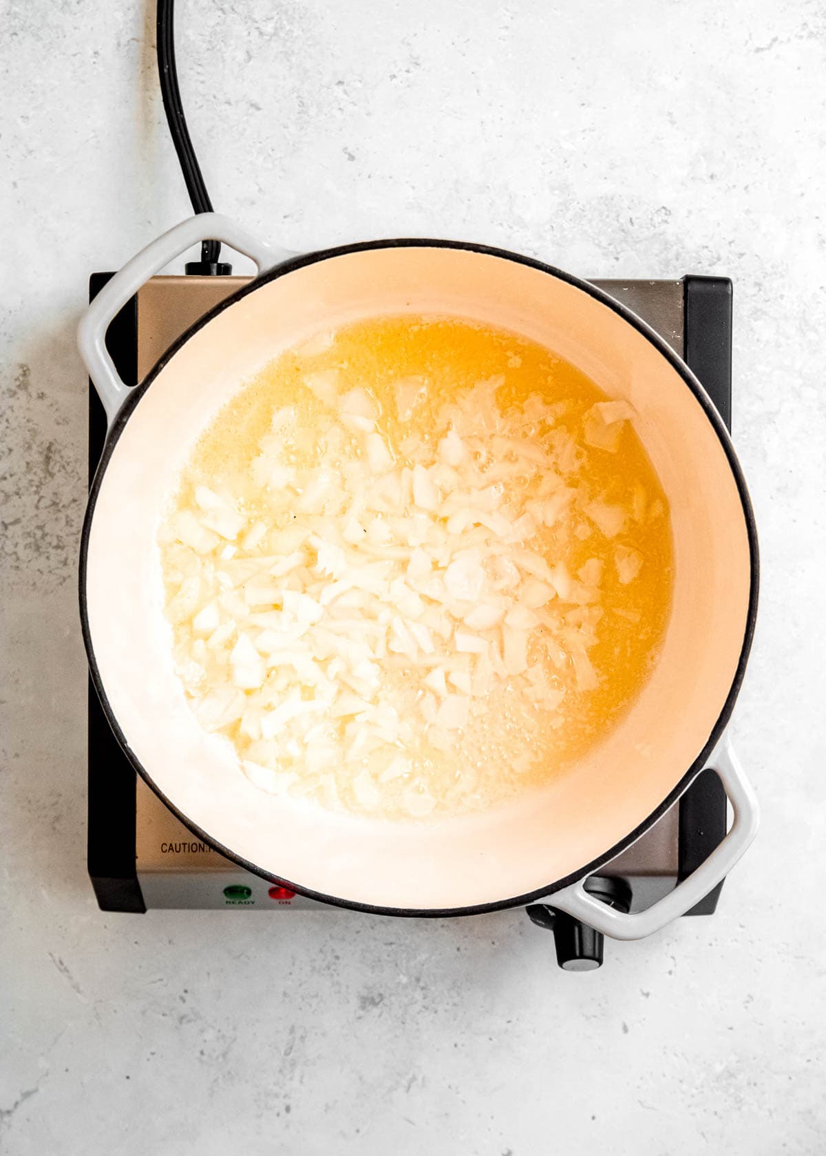 chopped, sautéed onions in a dutch oven