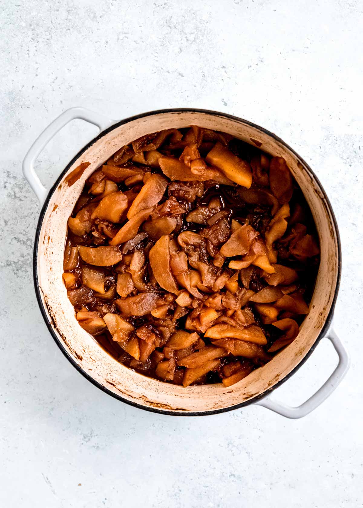 caramelized apples in pan