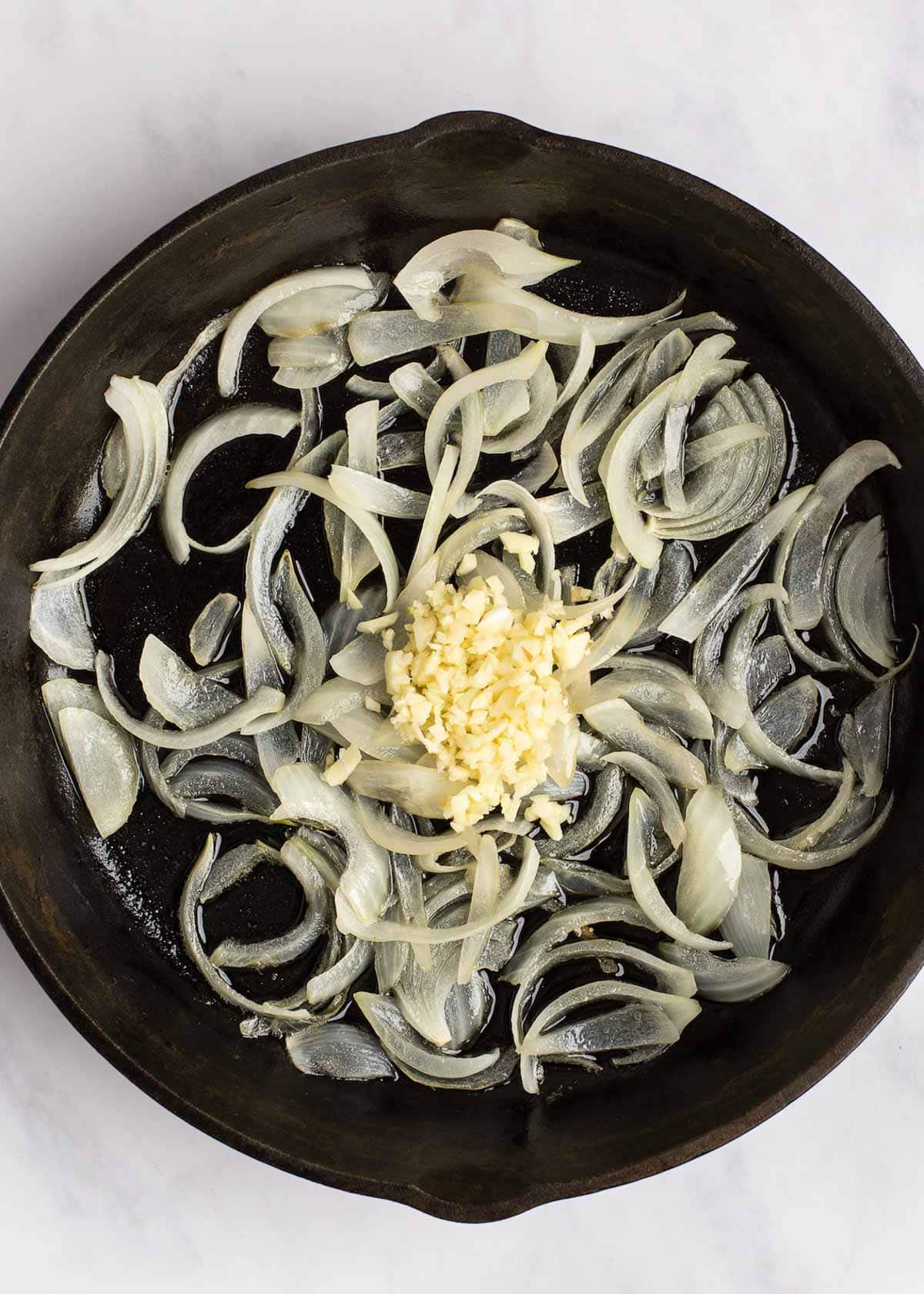 sauted onions and garlic in skillet