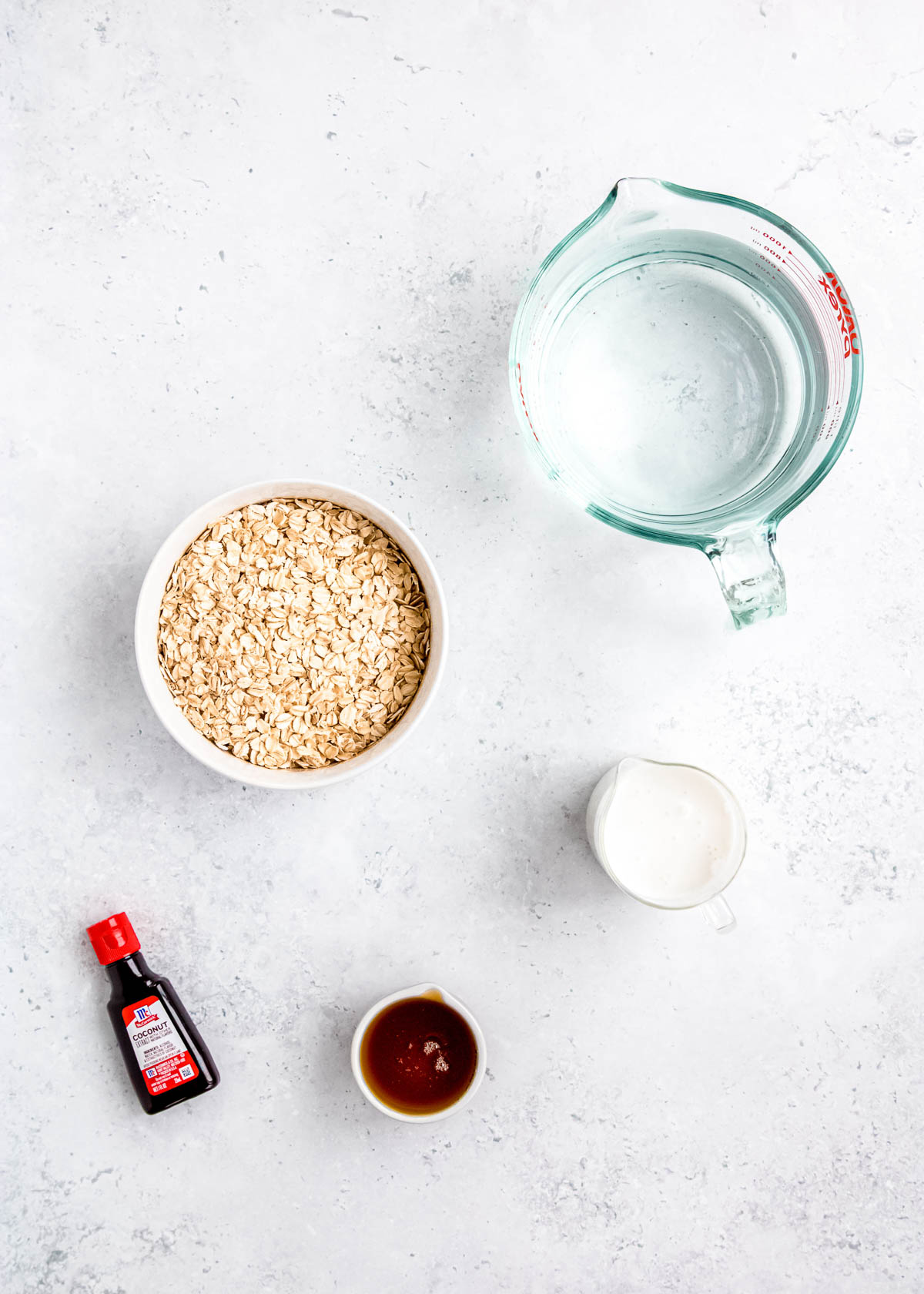 instant pot oatmeal ingredients on a white table