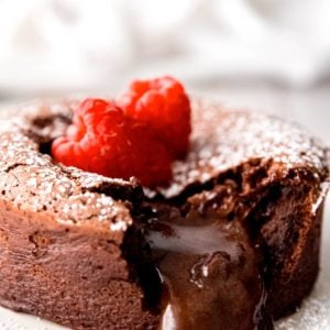 chocolate lava gushing from gluten free lava cake