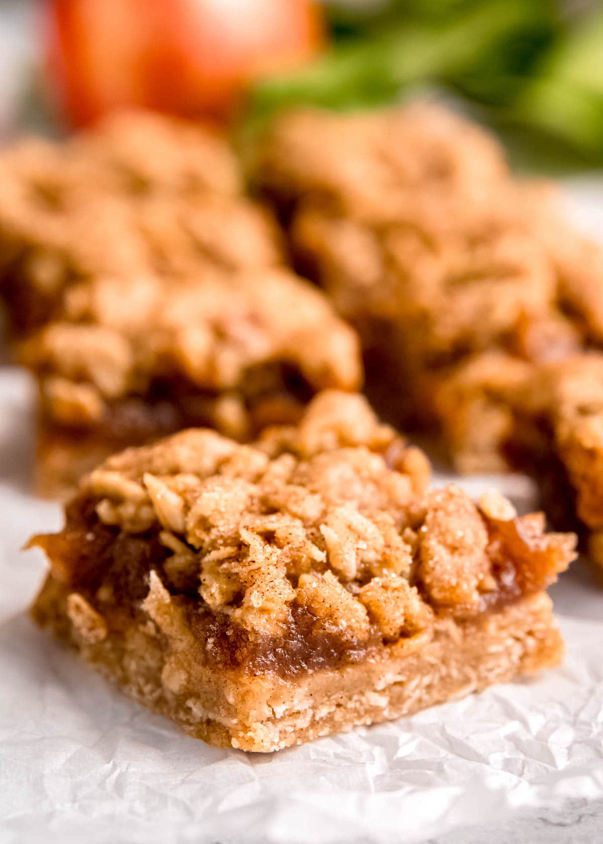 straight on shot of sliced apple butter bars