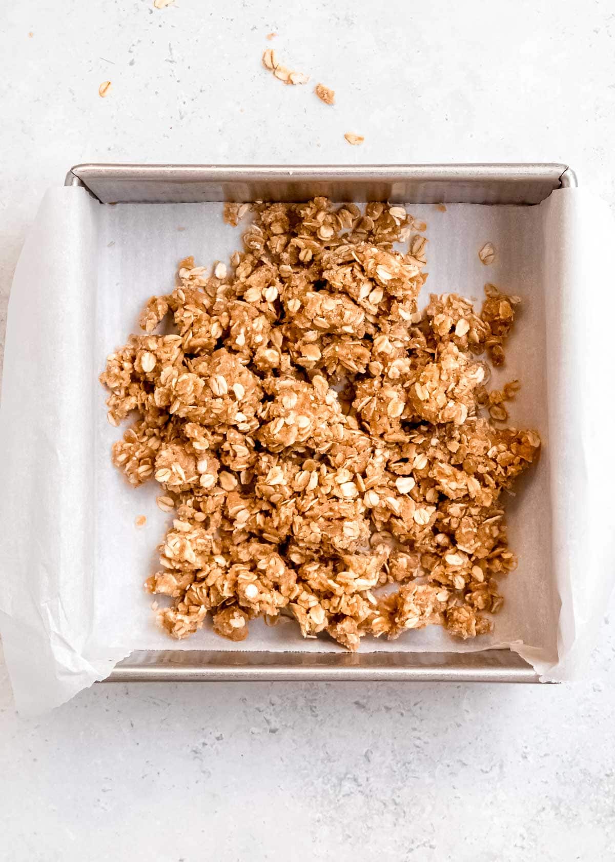 apple crumble crust in a lined pan