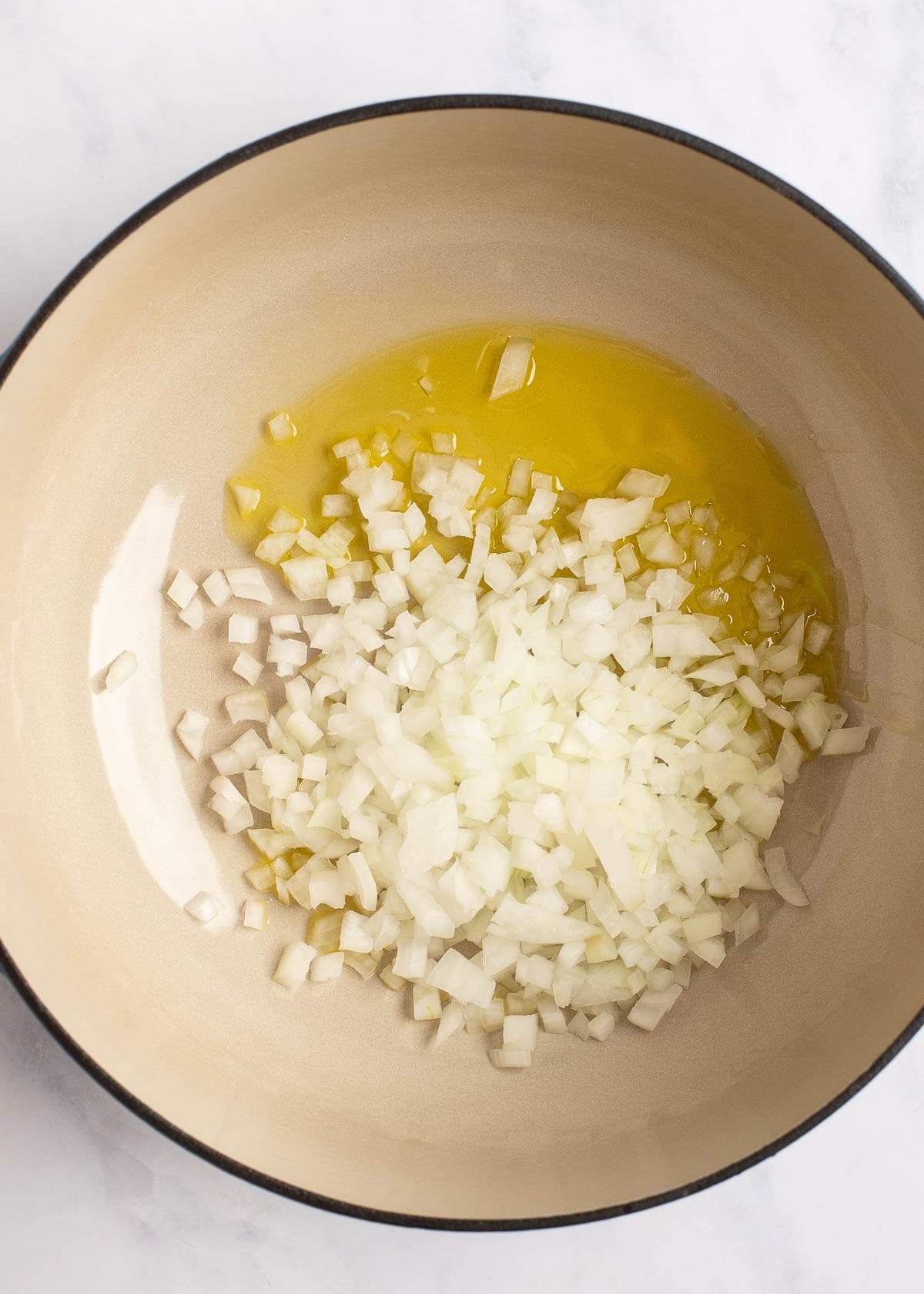 chopped onion in dutch oven