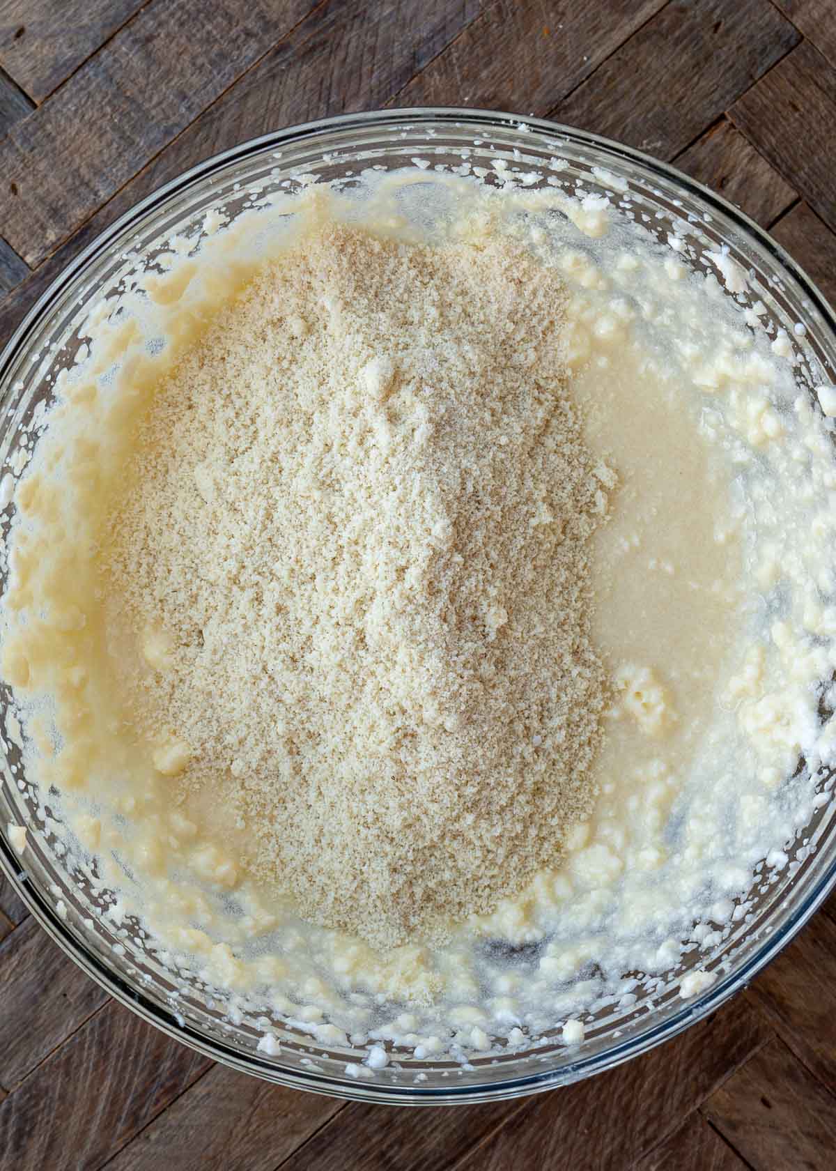 flour mixture added to the mixed wet ingredients for low-carb sugar cookies