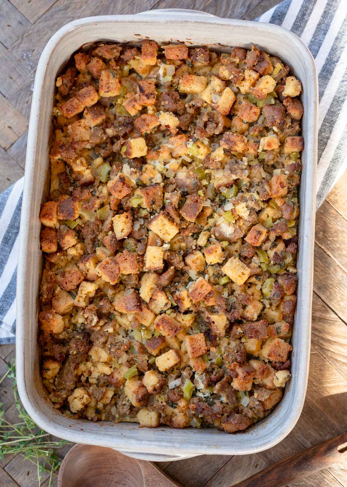 an overhead shot of sausage stuffing
