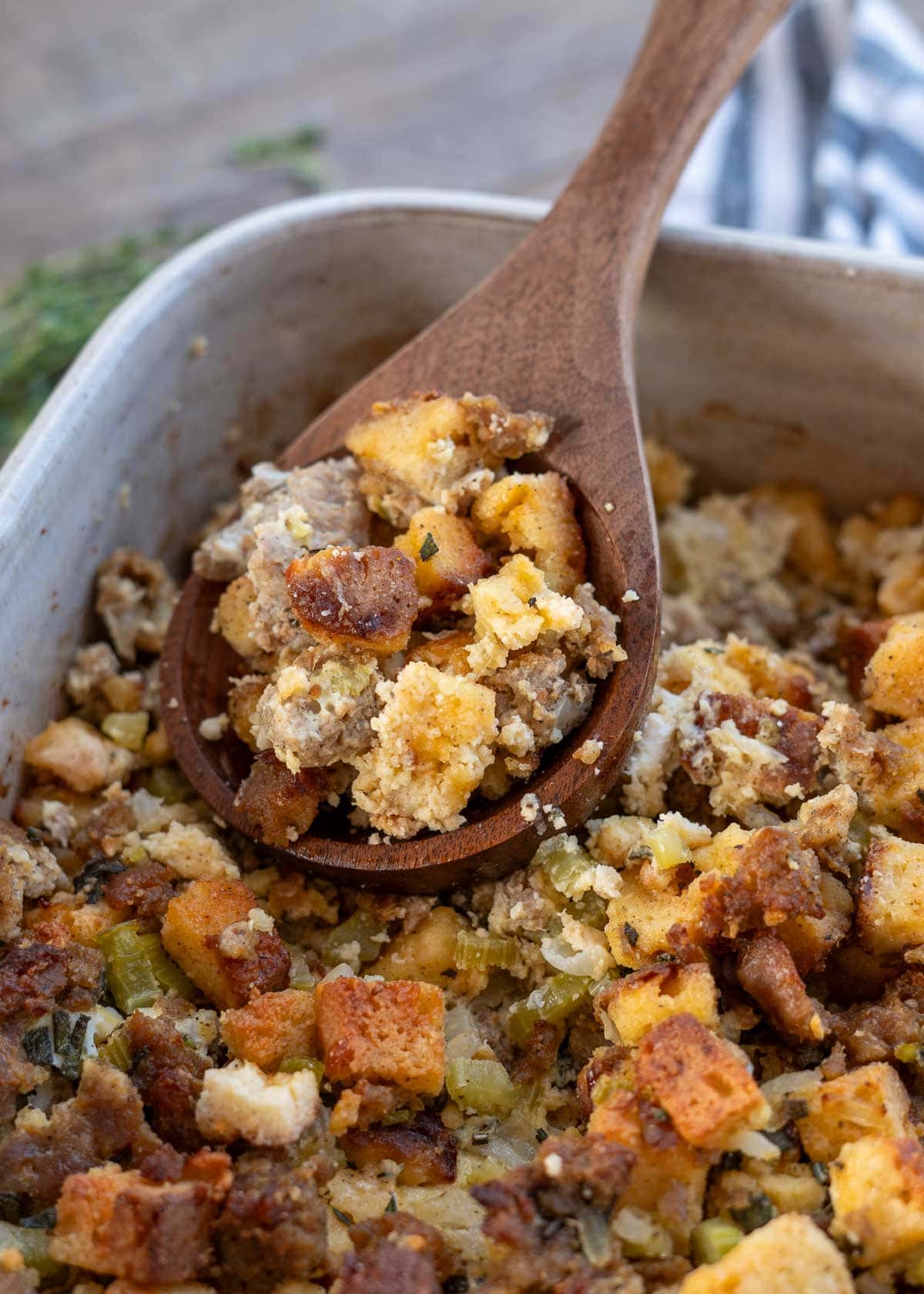 an overhead view of sausage stuffing