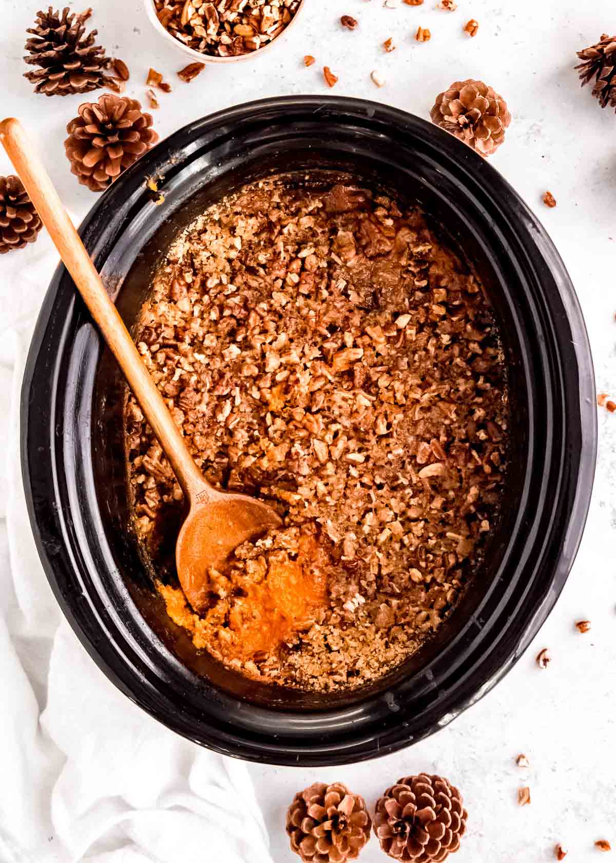 overhead shot of sweet potato casserole