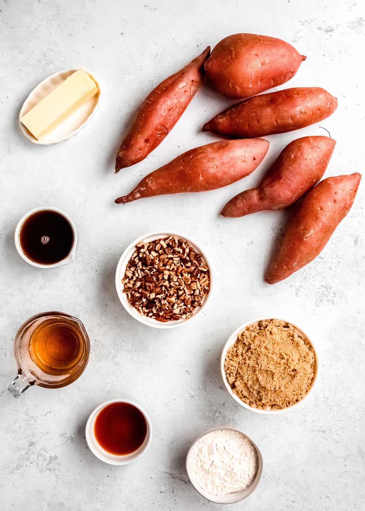 overhead shot of ingredients for slow cooker sweet potato casserole