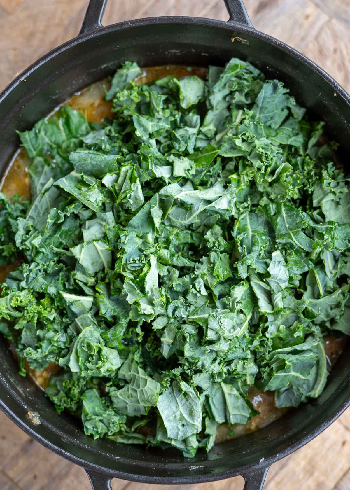 spinach added to the zuppa toscana pot