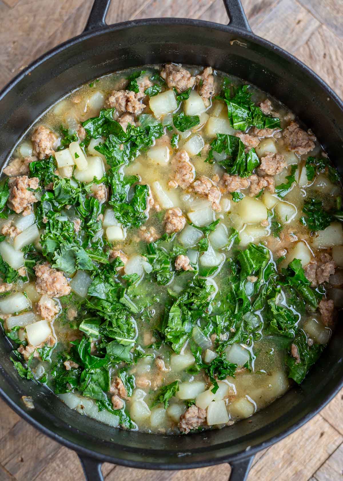 spinach stirred into the soup