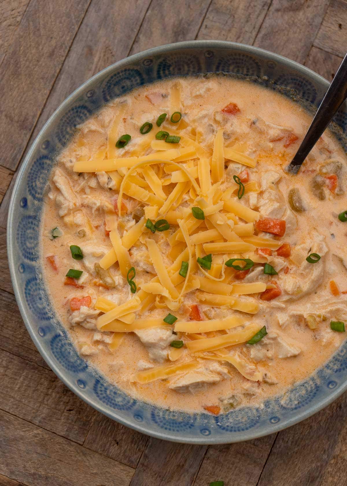 an overhead shot of buffalo chicken soup