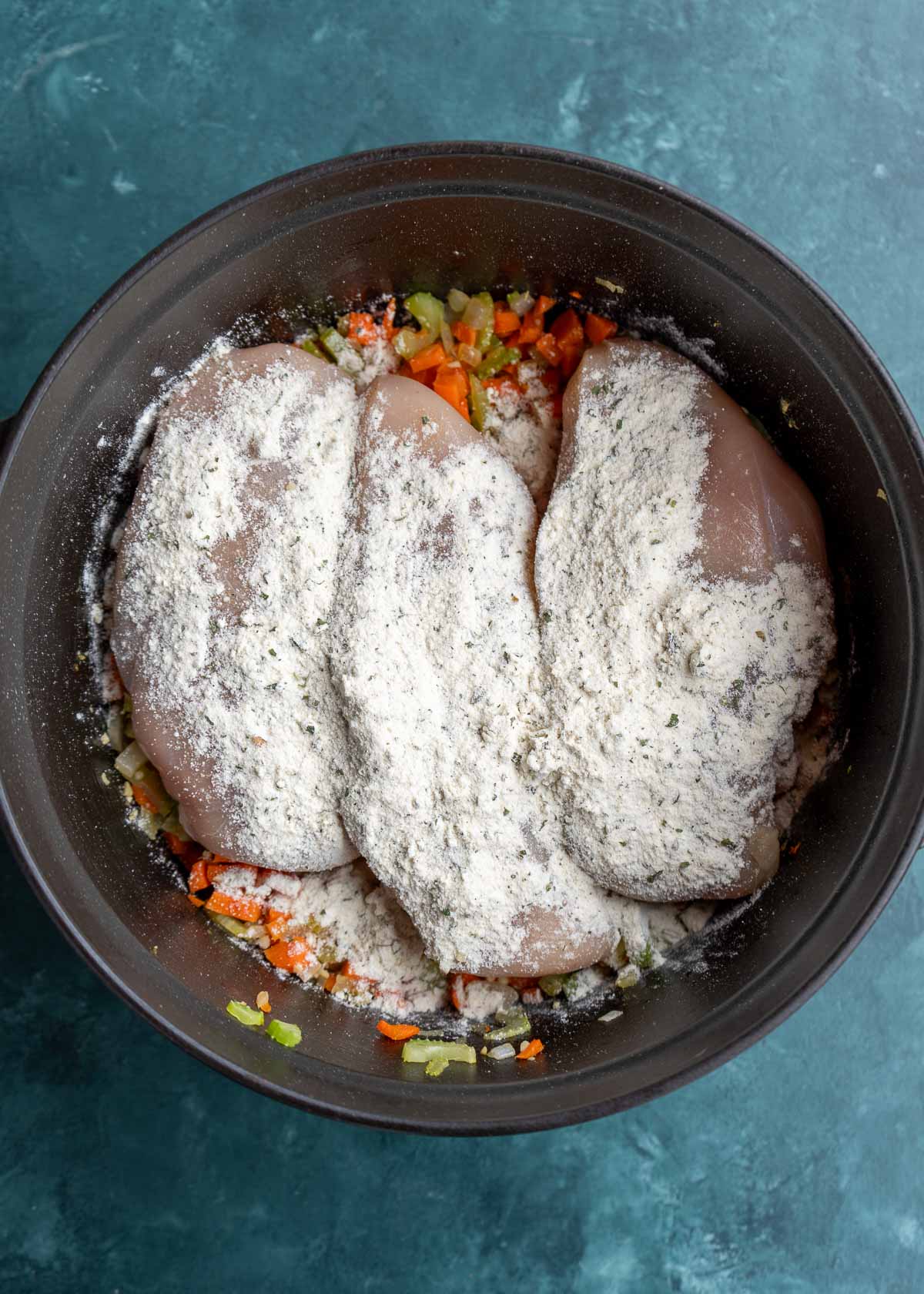 seasoned chicken in dutch oven