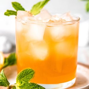 close up shot of mint julep in a clear glass