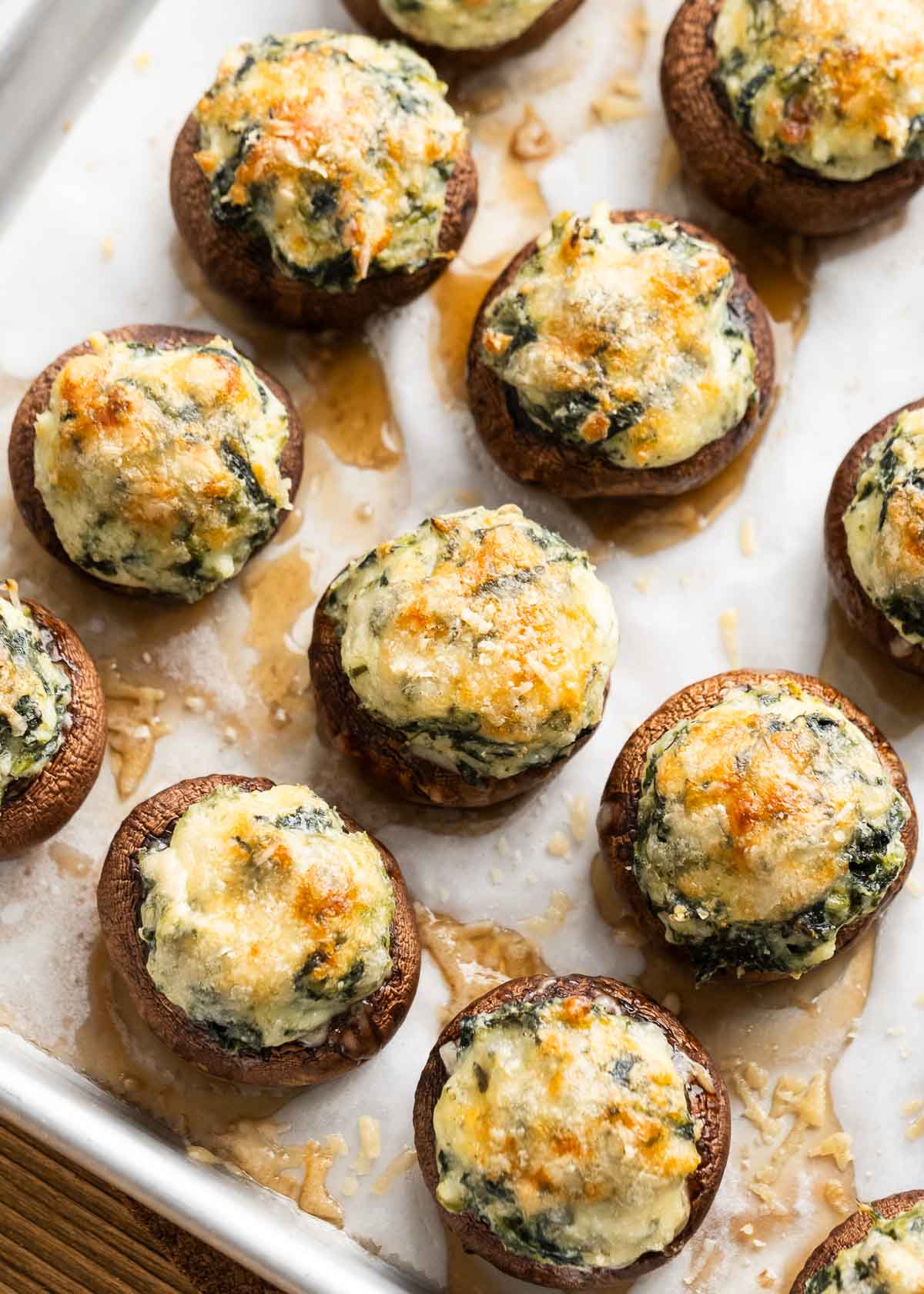 cooked stuffed mushrooms with spinach and parmesan