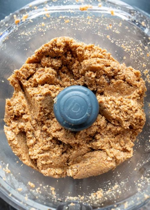 almond bar mixture in a food processor