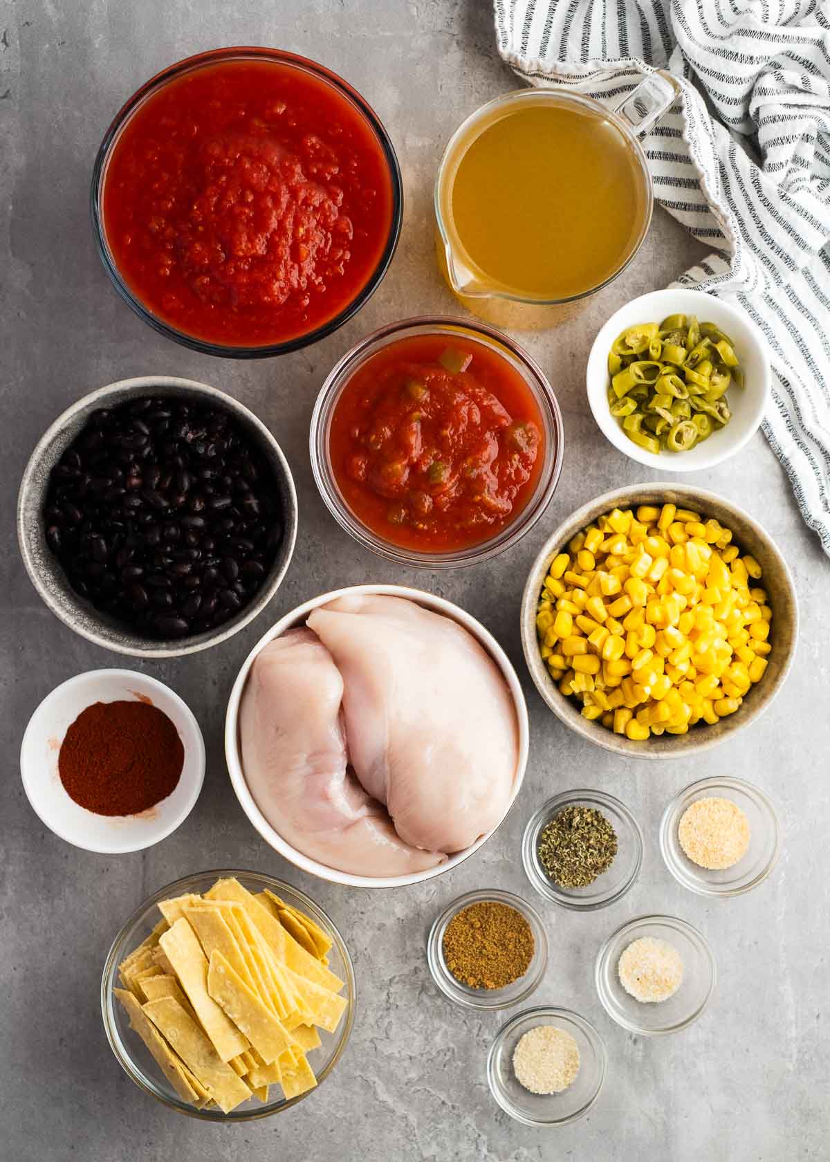 ingredients for the delicious crockpot chicken enchilada soup