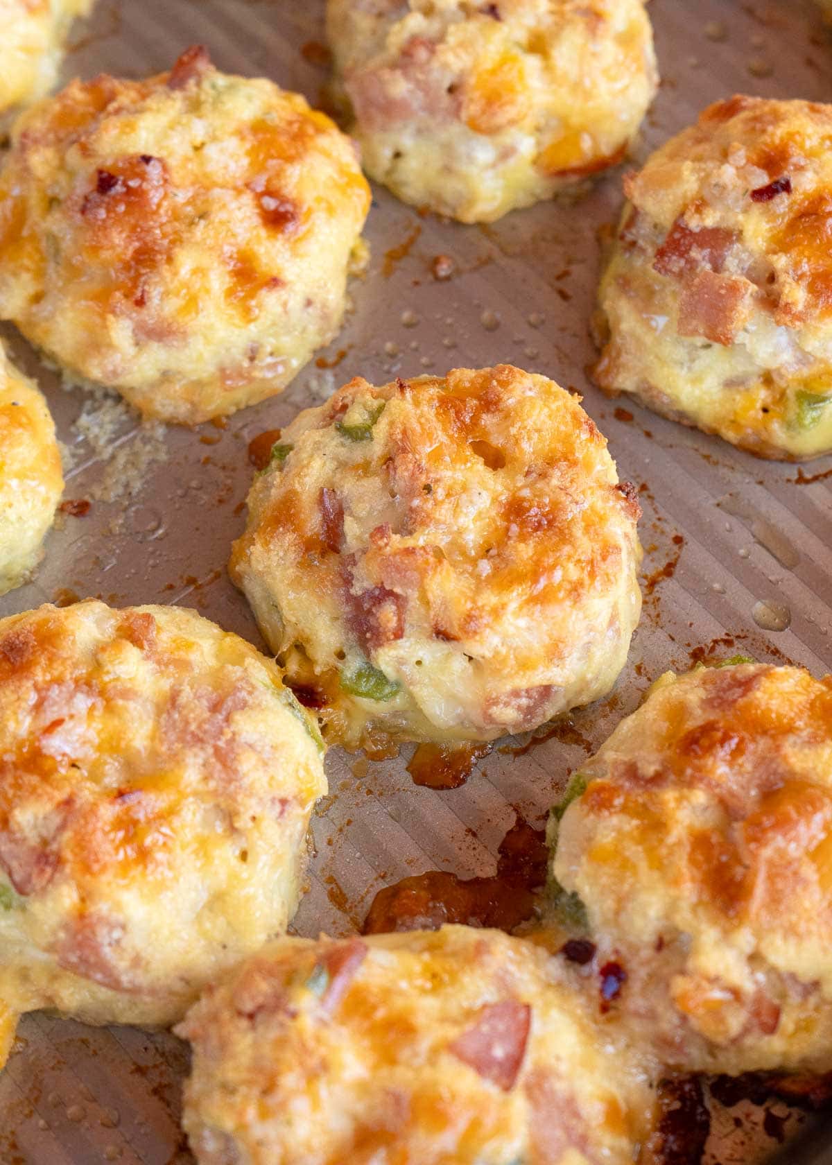 delicious keto denver omelet egg bites baked on a sheet pan