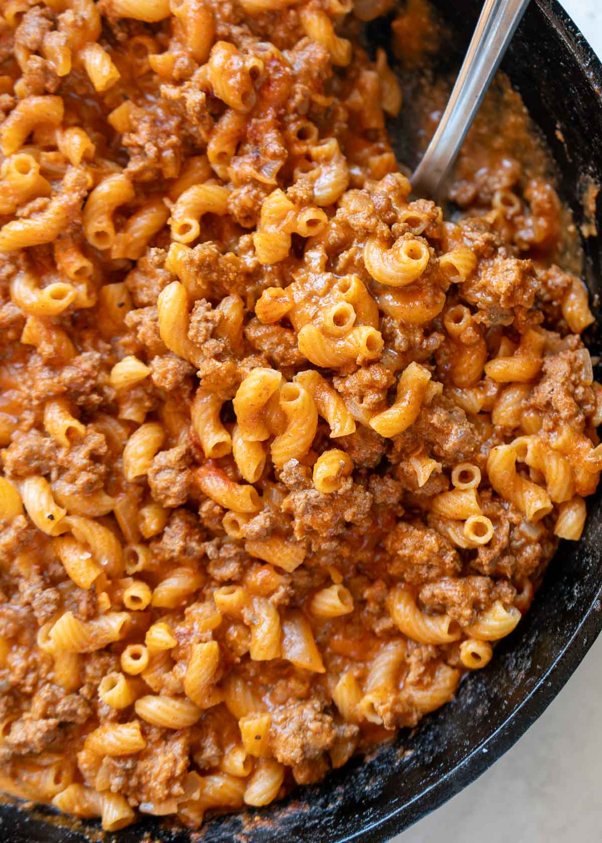 a big pot full of homemade hamburger helper made from scratch