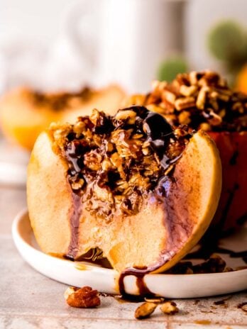 a close up shot of a baked apple