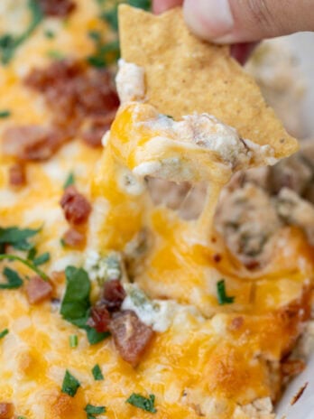 a creamy, cheesy dip on a cracker exploding with jalapeno and bacon flavor